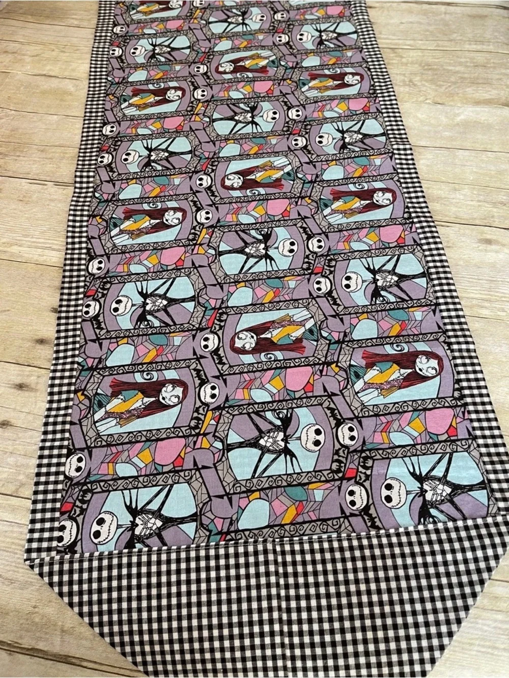 NWT Table Runner Halloween Decor Jack&Sally & Black & White Checkered Two Sided